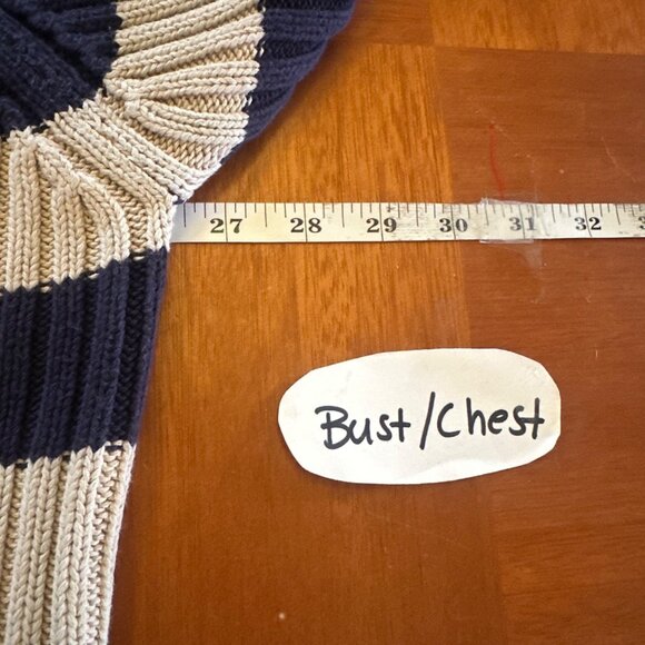 Banana Republic Striped Ribbed Turtleneck Sweater Navy & Beige L Cotton - Picture 3 of 5